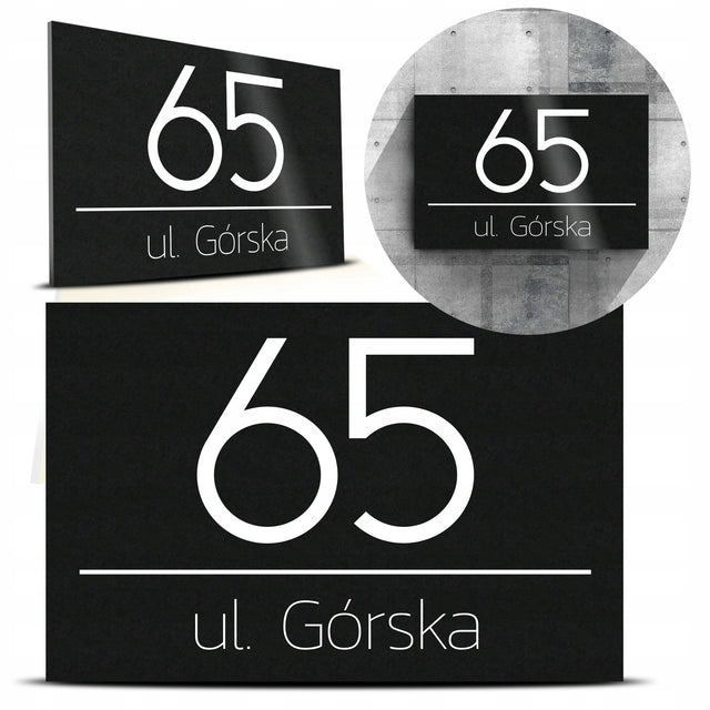 Tabliczka na dom tablica Adresowa czarny MAT Numer Adres Domu oznaczenie posesji, szyld wejściowy z aluminium 32 x 21 cm, grubość 3 mm