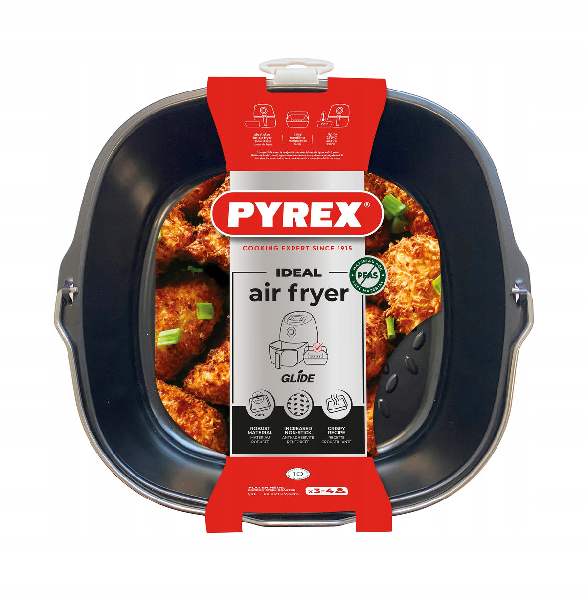 Koszyk pojemnik metalowy z uchwytem do AIR fryer 22x21 cm pyrex kwadratowy wkład do frytkownicy beztłuszczowej