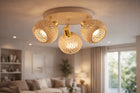Lampa Sufitowa Żyrandol Rattan Beżowa Boho 3xE27 Regulowana Okrągła Salon do jadalni sypialni kuchni, oprawa wisząca