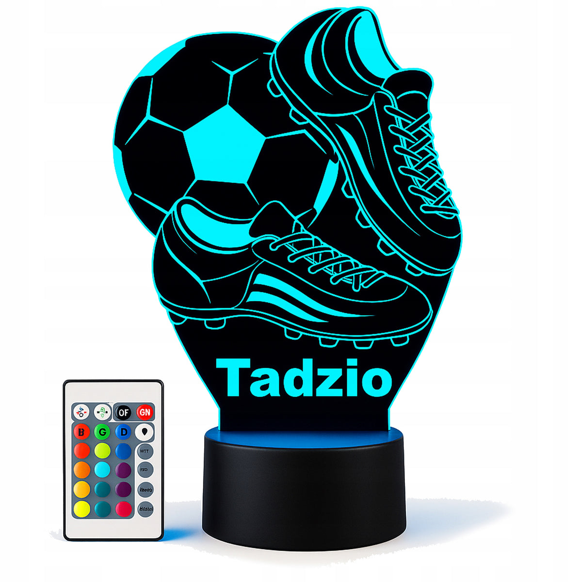 Lampka Nocna LED Piłka Nożna 3D Piłkarz Imię Grawer, Biurkowa R14 + Imię prezent dla kibica futbolu, ozdoba pokoju
