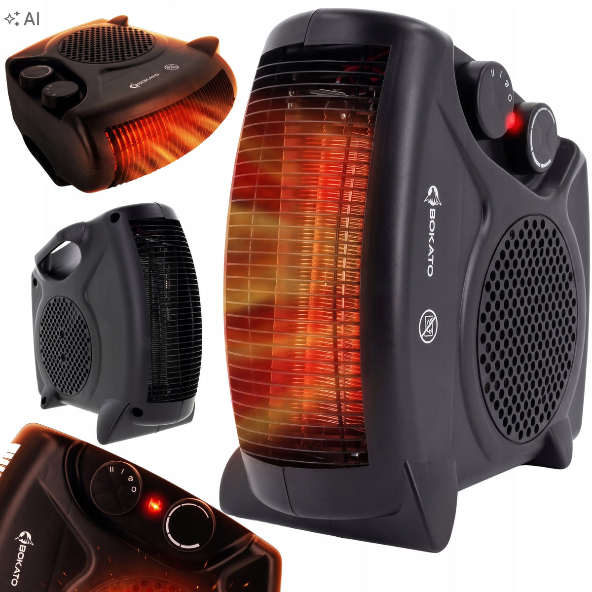 Termowentylator grzejnik elektryczny 2000W farelka z termostatem 3 poziomy czarny