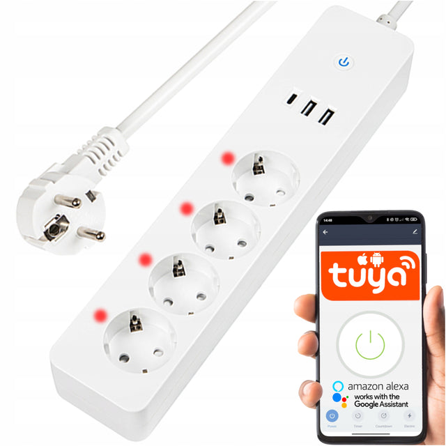 Inteligentny przedłużacz sieciowy listwa zasilająca wifi tuya 3m biała USB 4 gniazda, przełącznik do smart home