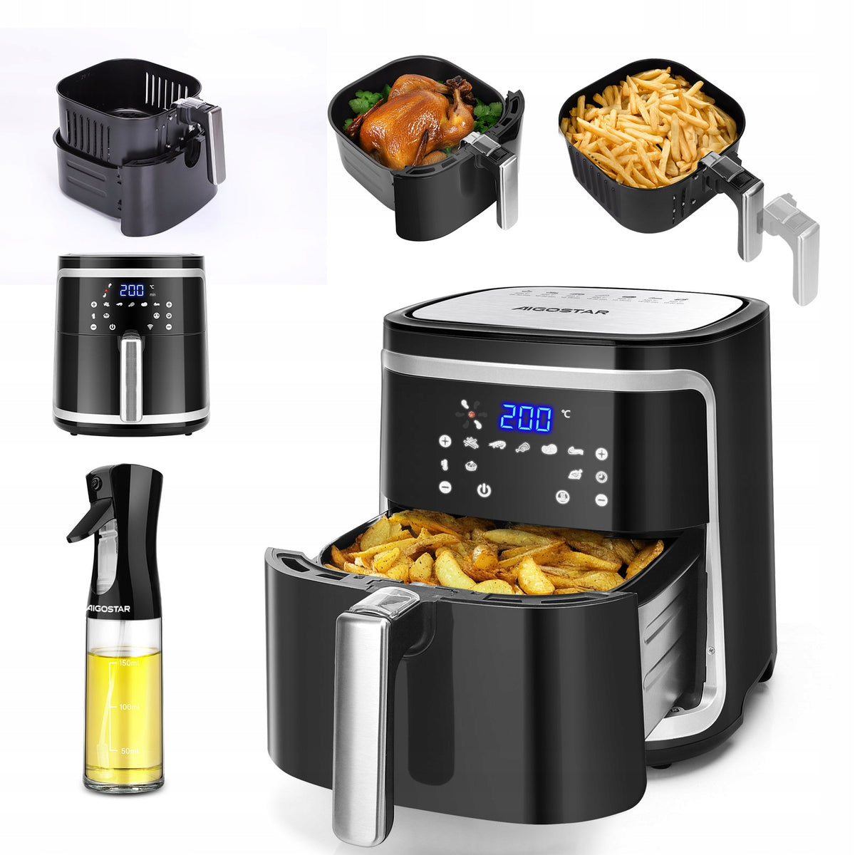 Frytkownica Beztłuszczowa XXL Aigostar Cube Air Fryer 1900W 7l czarny