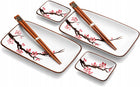 Zestaw Ceramiki Naczyń Do Sushi Jasny Komplet ORIENTAL SAKURA Dla 2 Osób porcelanowy serwis miseczek, pałeczek i