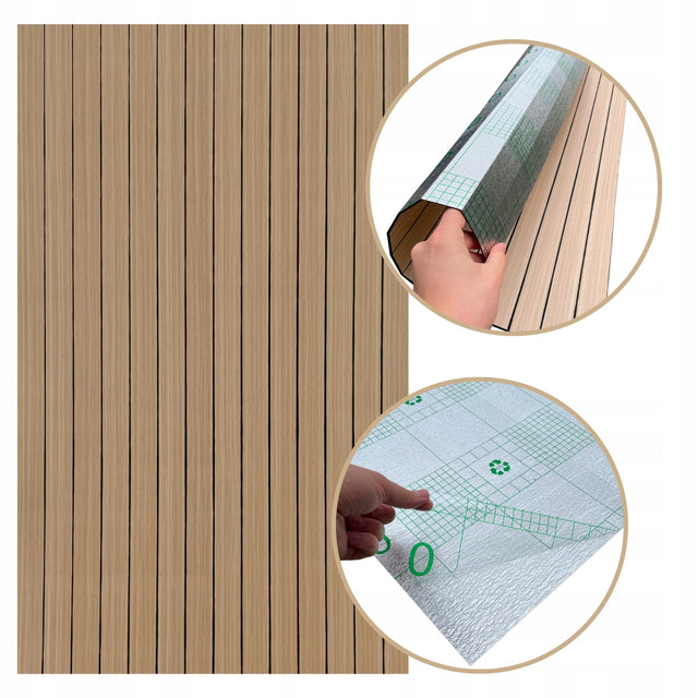 Panel Ścienny Samoprzylepny Naklejka Lamel Lamele Drewno Brąz Brązowe L02 okładzina dekoracyjna do wnętrz, półmatowa, tworzywo sztuczne 60x100 cm