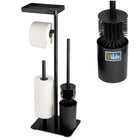 Stojak łazienkowy szczotka WC silikonowa na papier toaletowy telefon 3w1 uchwyt wolnostojący metalowy czarny 65 cm