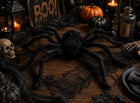 Dekoracja duży pająk 50 CM włochaty czarny straszny czerwone oczy halloween ozdoba na imprezę, rekwizyt do domu strachu