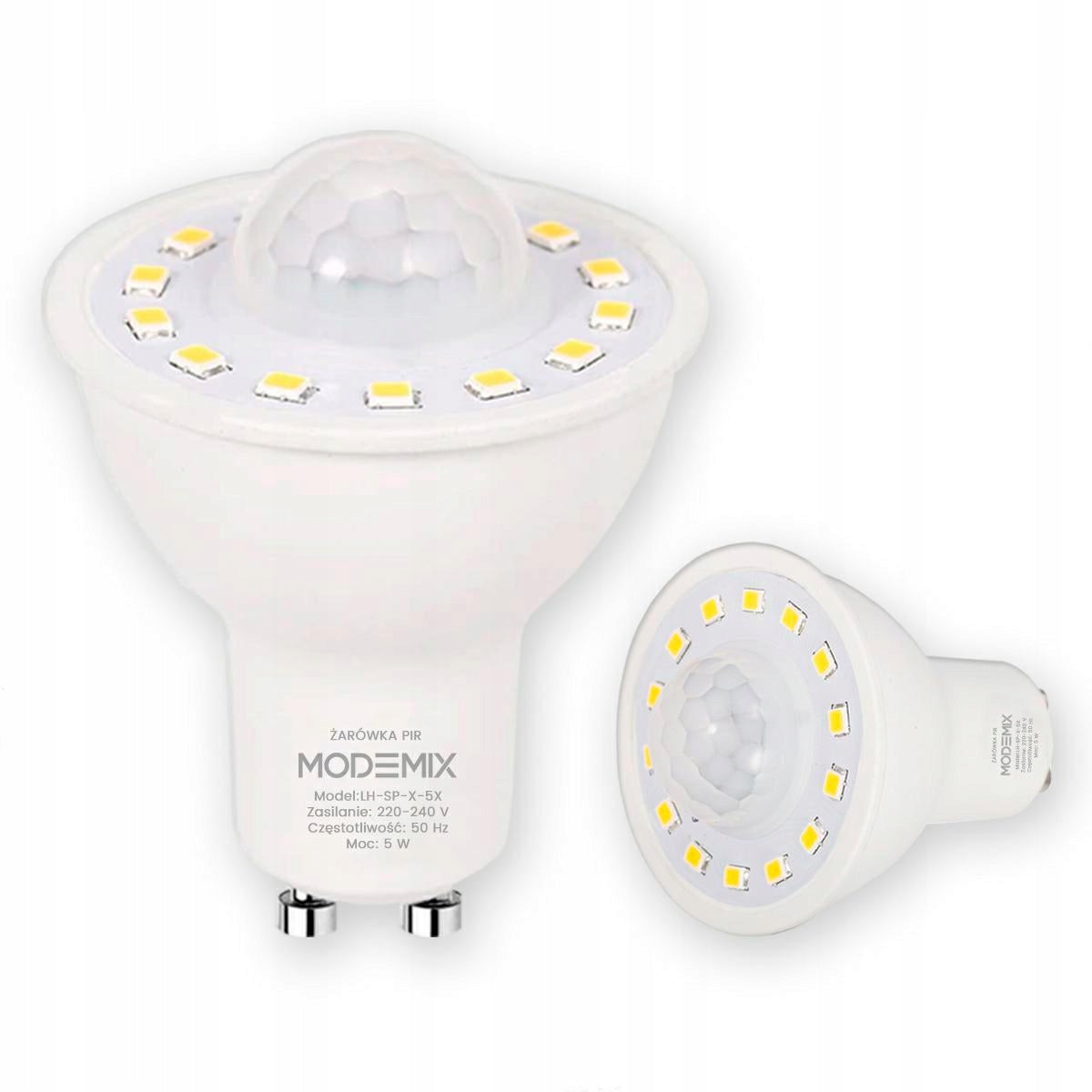 Żarówka LED GU10 barwa ciepła biała 3000K czujnik ruchu zmierzchu PIR 5W 500 lm, klasa energetyczna a, do opraw