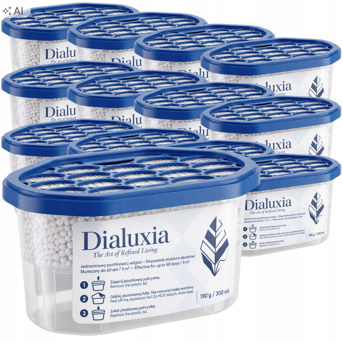 Pochłaniacz Wilgoci Osuszacz 12x 300ml na 2 miesiące na Pleśń Wilgoć Zestaw bezzapachowy, bez zasilania, do pomieszczeń