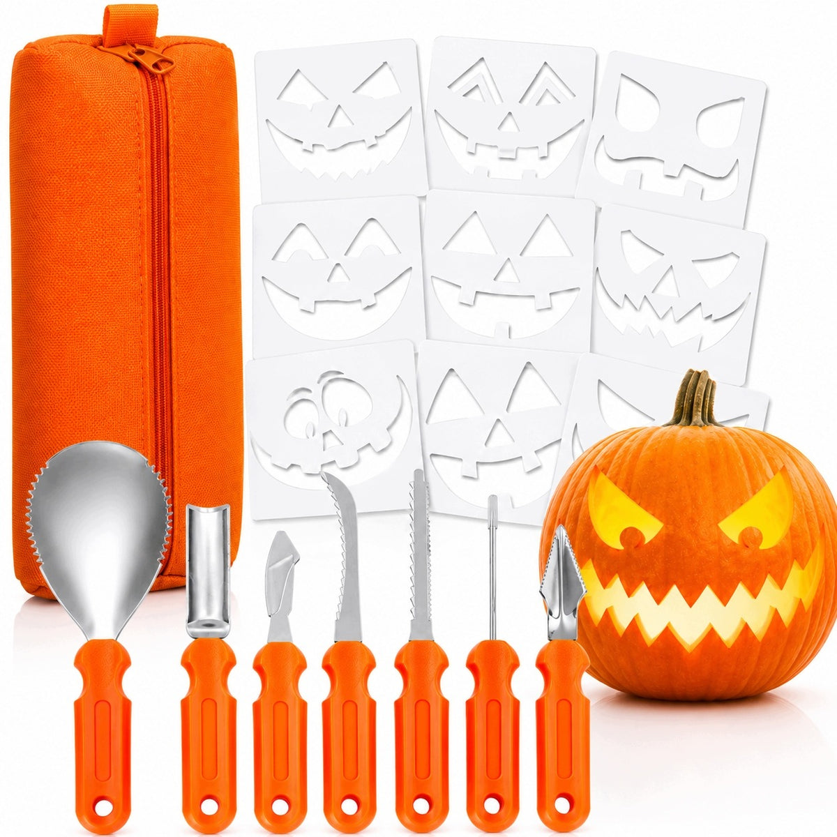DEKORACJE HALLOWEEN ZESTAW NARZĘDZIA DO WYCINANIA RZEZBIENIA W DYNI Szablon akcesoria carvingowe, drążenie, wykrawanie