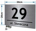 Tablica tabliczka adresowa numer domu aluminiowa + Wkręty, zaślepki szyld na elewację, oznaczenie budynku, srebrny