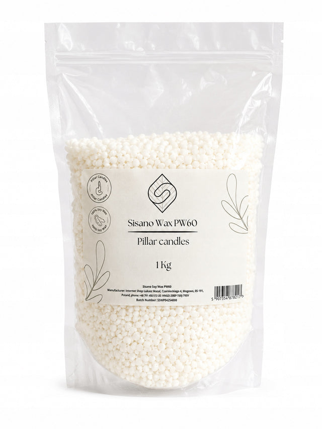 Sisano Wax PW60 Pillar – wosk sojowy do świec wolnostojących 1 Kg bezzapachowy do rękodzieła, odlewania świeczek kolumnowych i dekoracyjnych