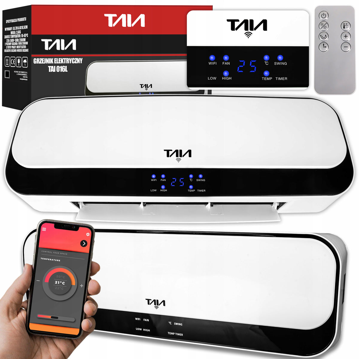 Kurtyna powietrzna CERAMICZNA Wentylator TAIA 2kW + GRZEJNIK WIFI LED Pilot z nagrzewnicą elektryczną 2000 W