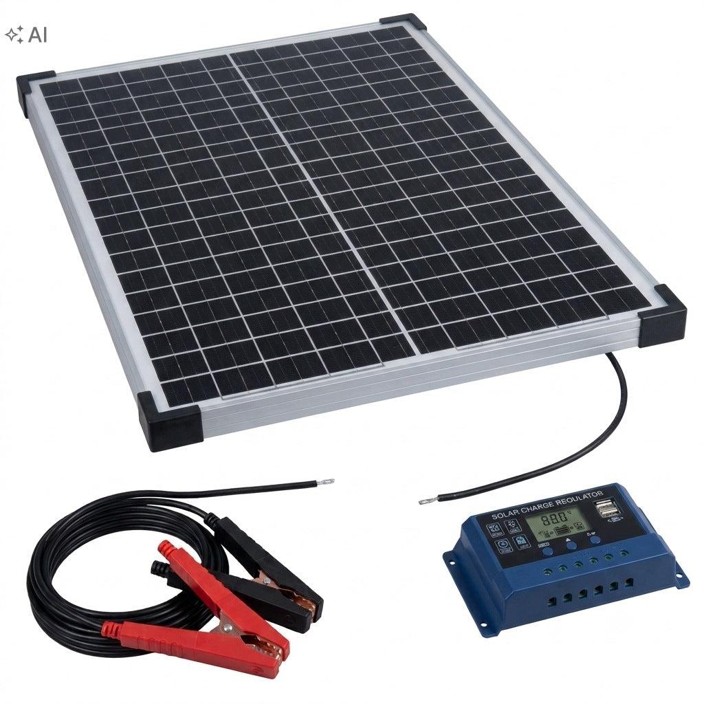 PANEL SOLARNY BATERIA SŁONECZNA 30W 12V Z REGULATOREM 12/24V do kampera