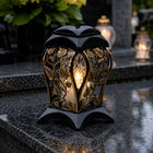 Znicz szklany duży Ażurowy Złoty z Kwiatami 33 cm na Wszystkich Świętych lampion nagrobny LED, dekoracja na grób