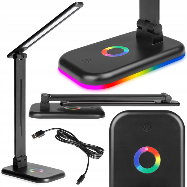 Lampka Biurkowa Nocna Szkolna Dotykowa RGB CCT USB Regulacja oświetlenie LED do czytania, pracy i nauki, ściemniana, czarna 38 cm