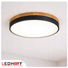 Lampa sufitowa LED Plafon 40cm z drewnem czarna Okrągła 40W naturalna 4000K oprawa, zintegrowane źródło światła, biała