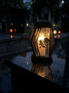 Znicz czarny szklany na grób cmentarz duży kapliczka Lamel Bis Złoto 37 cm lampion nagrobny LED, dekoracja na