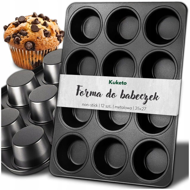 Forma do babeczek muffinek 12 SZT blacha do pieczenia teflonowa non-stick foremka na cupcakes, metalowa, średnica 6,2 cm