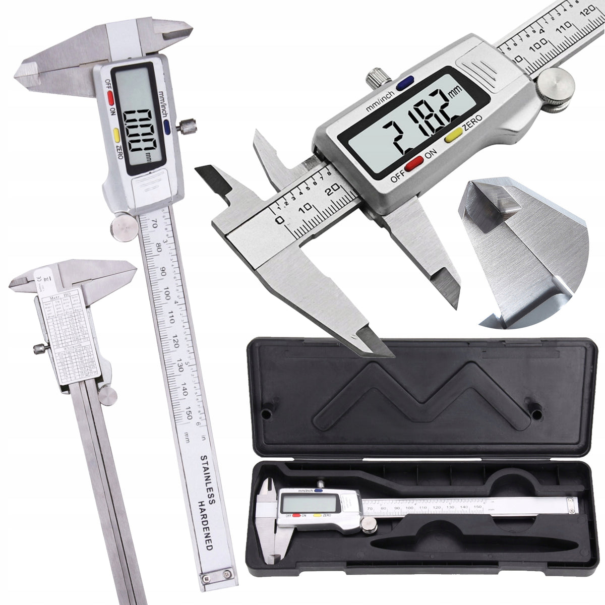 Suwmiarka Elektroniczna Warsztatowa stalowa Cyfrowa dokładna 0-150mm etui miernik z wyświetlaczem LCD do pomiaru
