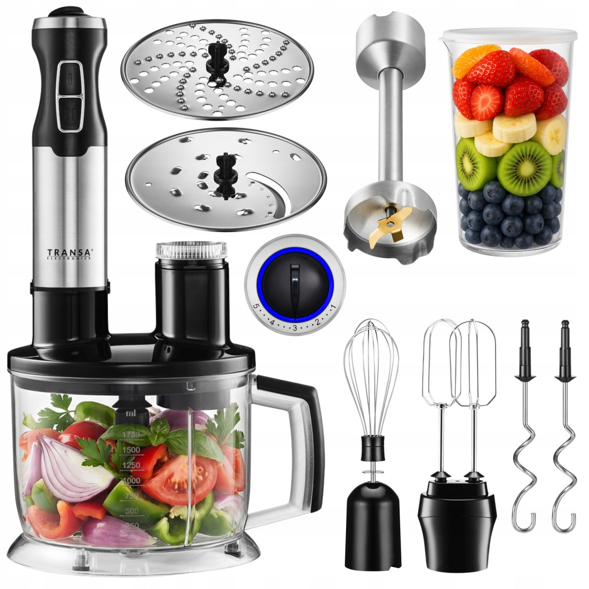 Blender ręczny wielofunkcyjny mikser malakser zestaw 6w1 duża MOC 1800W