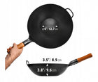 YOSUKATA Wok 34 cm stal węglowa płaskie dno indukcja gaz stir-fry patelnia do kuchni azjatyckiej, nienagrzewające się