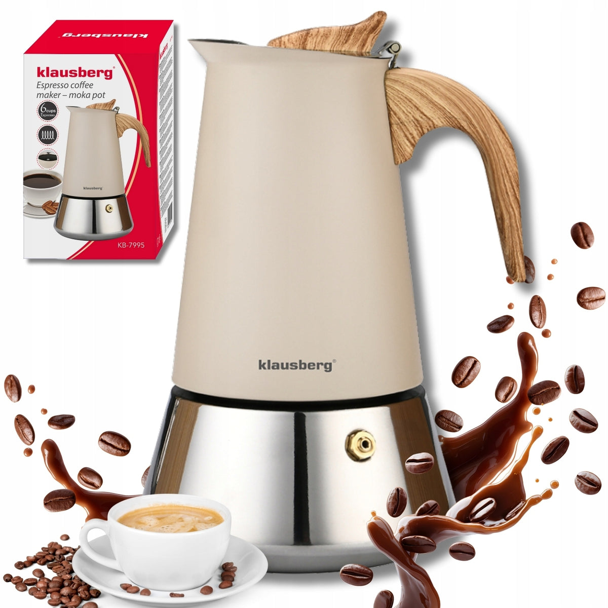 Kawiarka Klausberg KB-7995 6 cups Zaparzacz moka stal indukcja Gaz espresso makinetka kafetiera do parzenia kawy 300 ml