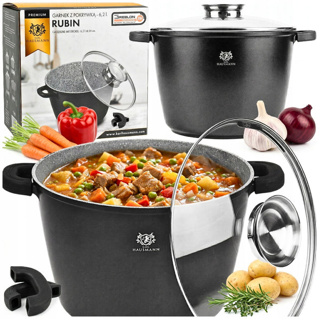 Garnek duży 6,2l indukcja GAZ wysoki garnek marmurkowy do piekarnika garnki aluminiowy z powłoką granitową, średnica 24 cm