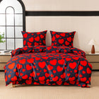 Komplet pościeli 160x200 poszewka 70x80 satynowa elegancka serca mikrofibra, zamek błyskawiczny, czarno-czerwona