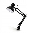 Lampka Biurkowa Kreślarska Szkolna 2w1 CZARNA 1xE27 60W Regulowana Metalowa lampa do czytania nauki i pracy z ruchomym