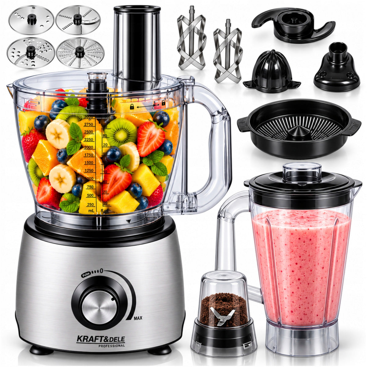 Robot kuchenny wielofunkcyjny 1800W blender wyciskarka malakser szatkownica nominalna czarny