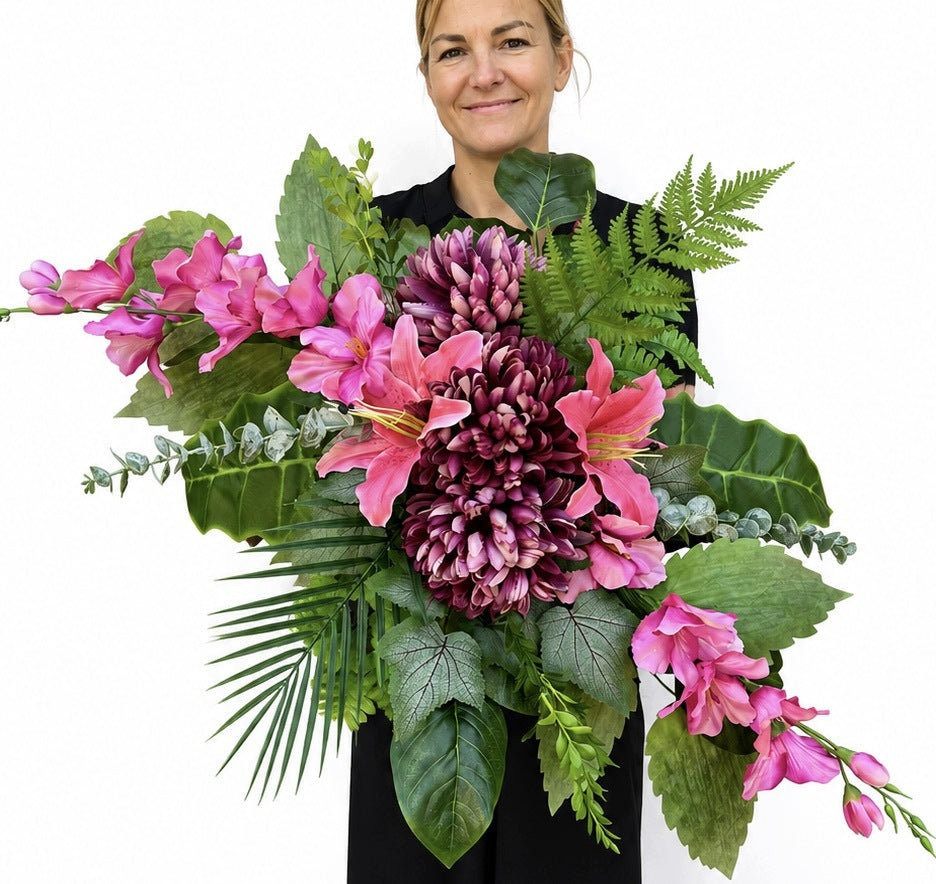 Wiązanka Stroik Kompozycja na Grób Sztuczne Kwiaty Chryzantemy na Cmentarz dekoracja nagrobna, ozdoba pomnika, 100 cm