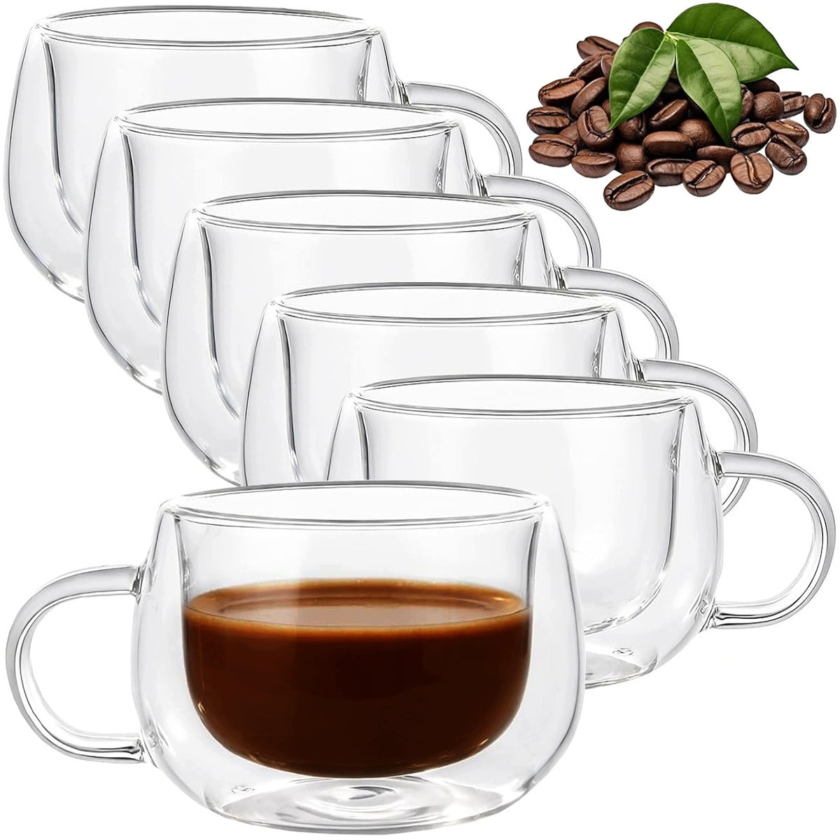 6x SZKLANKI TERMICZNE DO KAWY LATTE ESPRESSO 120ml Z UCHEM ATESTOWANE filiżanki, herbata, podwójna ścianka, szkło