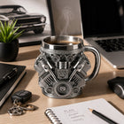 Kubek z motywem silnika V8 motor stal 300ml motoryzacyjny dla fana AUT naczynie na kawę i herbatę, upominek dla kierowcy