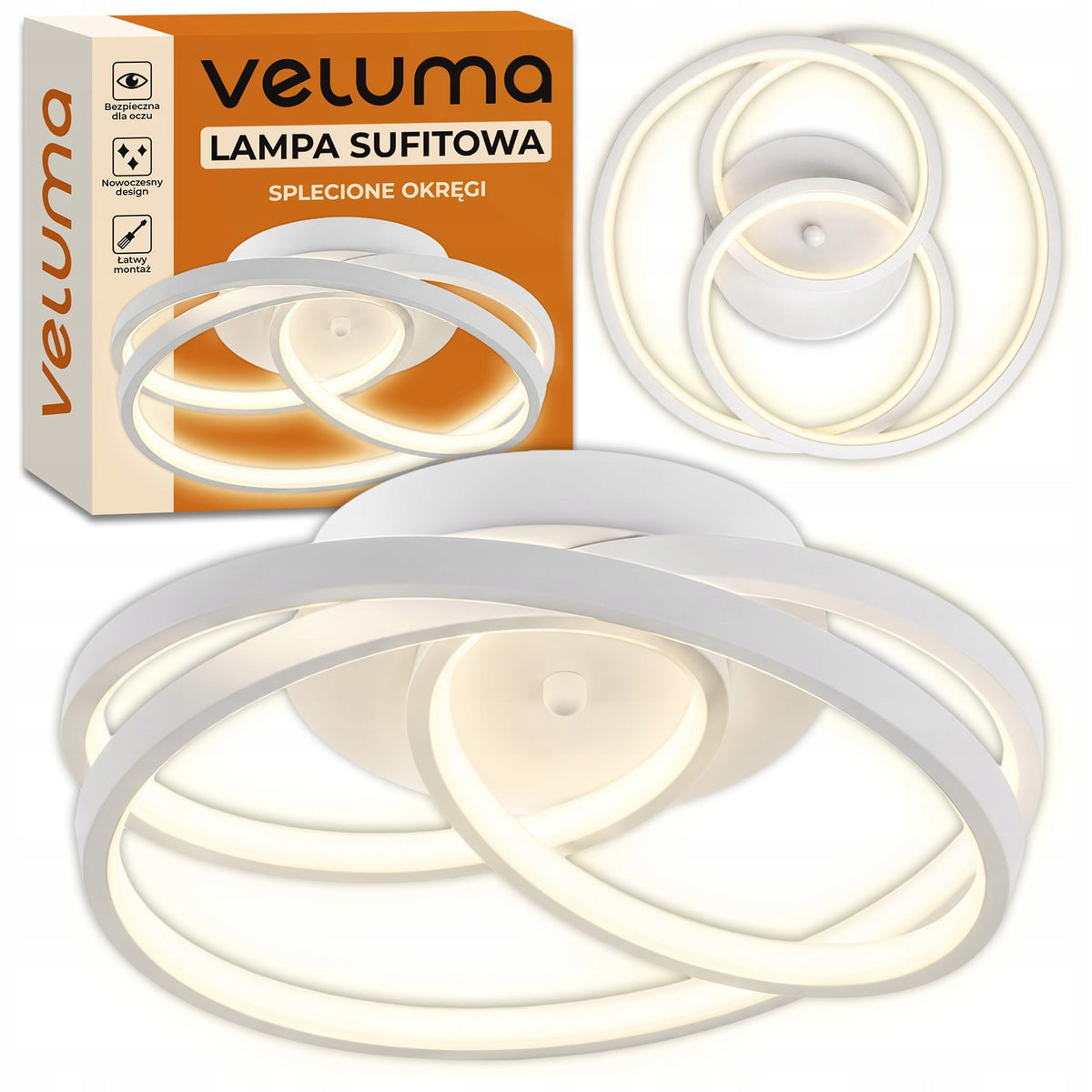 Lampa Sufitowa LED Veluma Biała 40W 4500lm Nowoczesny Plafon 3000K oprawa oświetleniowa, zintegrowane źródło światła