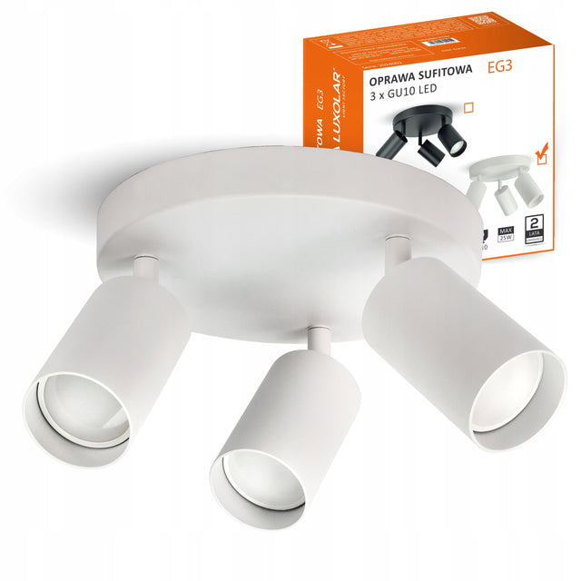 Lampa Sufitowa Żyrandol Plafon Tuby Metal spot EG3 LED GU10 Biała oprawa 3-punktowa, maks. 25 w na źródło, wysokość 16 cm
