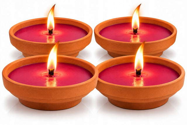 Znicz Ceramiczny Duży Gliniany Otwarty Retro Czerwony 4 sztuki lampion nagrobny na cmentarz, lampka na grób, czas palenia 36 h