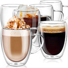 6x SZKLANKI TERMICZNE DO KAWY LATTE DRINKÓW 350ml Z UCHEM ATESTOWANE podwójna ścianka, do herbaty i espresso, bezbarwne