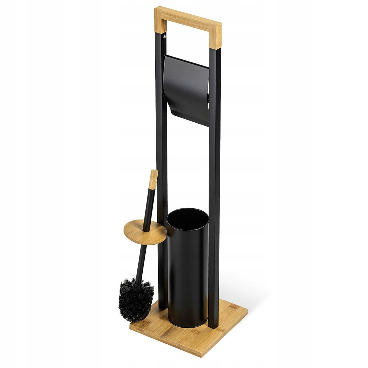 Stojak na papier toaletowy czarny uchwyt wieszak szczotka do WC 2w1 loft metalowy wolnostojący, łazienkowy, wysokość 77