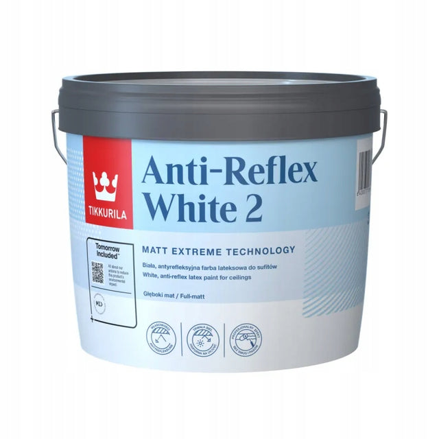 Tikkurila anti-reflex white 2 farba biała 10l lateksowa matowa do ścian, wydajność 10 m²/l