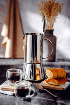 Kawiarka zaparzacz do kawy espresso Działa na Indukcja Gaz Stalowa 500ml moka pot, 10 filiżanek, srebrna, można myć w