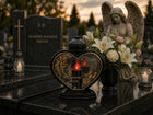 Szklany Znicz na grób Kochanemu tacie duży Lampion Serce czarny kapliczka latarenka cmentarna, dekoracja nagrobna dla