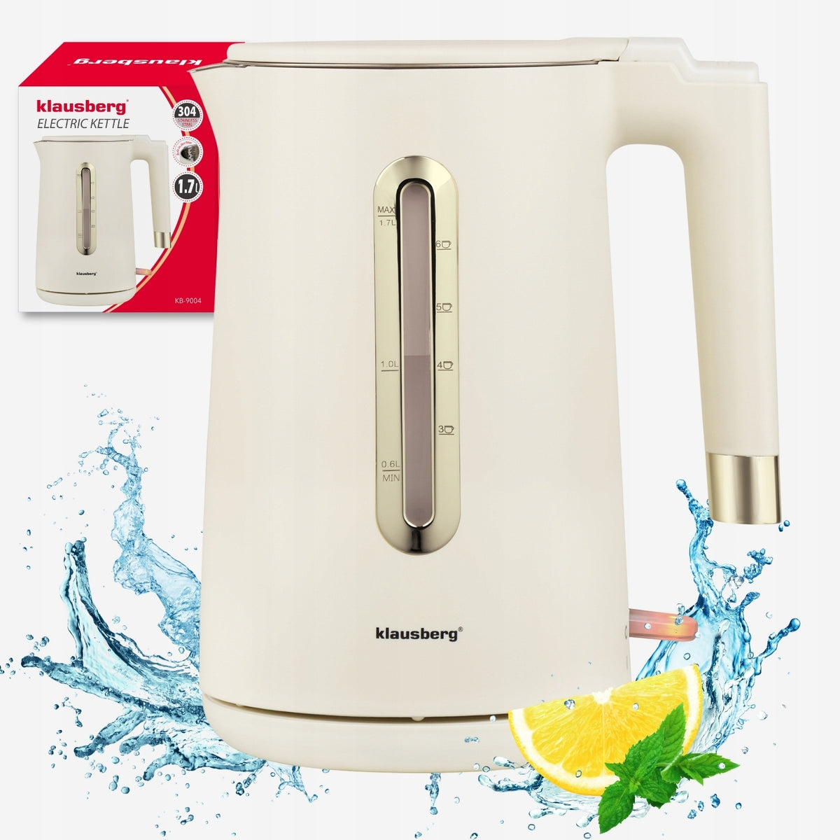Czajnik elektryczny klausberg KB-9004 1.7l kremowy stal 304 1800 w 1.7 l beżowy metal, tworzywo sztuczne