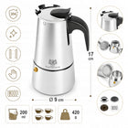 Kawiarka zaparzacz do kawy herbaty 200ml stalowa indukcja GAZ 4 filiżanki mokapot, mycie w zmywarce, czarno-srebrna