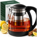 DZBANEK DO HERBATY kawy ZAPARZACZ stalowy czajnik ŻAROODPORNY szklany 2L imbryk, czarny, 2000 ml