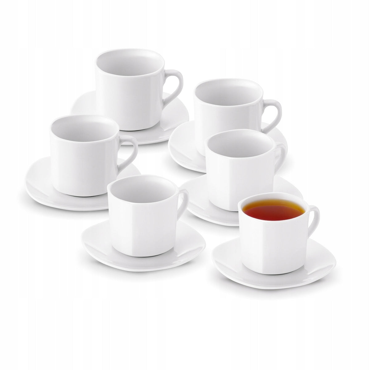 Komplet 6 filiżanek do kawy ze spodkami Tadar 220 ml porcelanowe kubeczki białe, herbaciane, bez wzoru, można myć w