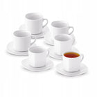 Komplet 6 filiżanek do kawy ze spodkami Tadar 220 ml porcelanowe kubeczki białe, herbaciane, bez wzoru, można myć w