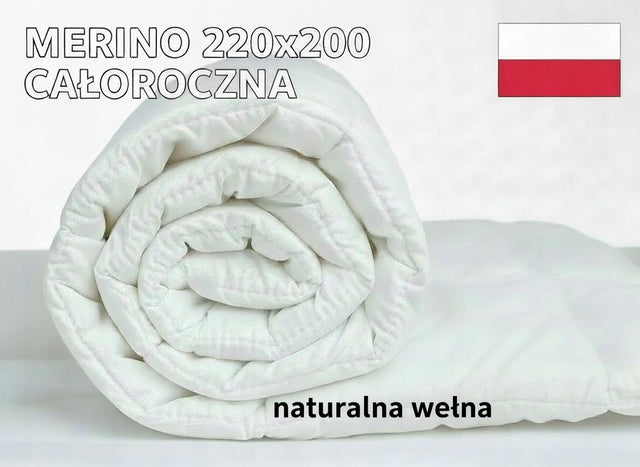 Kołdra merino 220x200 całoroczna wełna naturalna premium PL producent bawełniane poszycie, antyalergiczna, do prania w pralce, wypełnienie 1600 g