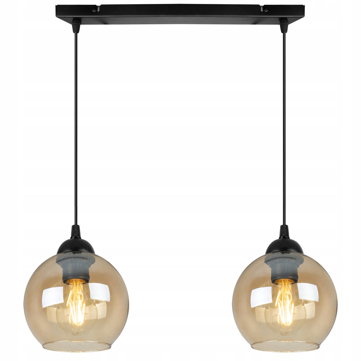 Lampa sufitowa wisząca żyrandol szklane kule czarna listwa nad stół wyspę do jadalni kuchni 2x E27 klosze 10 cm do 60 w