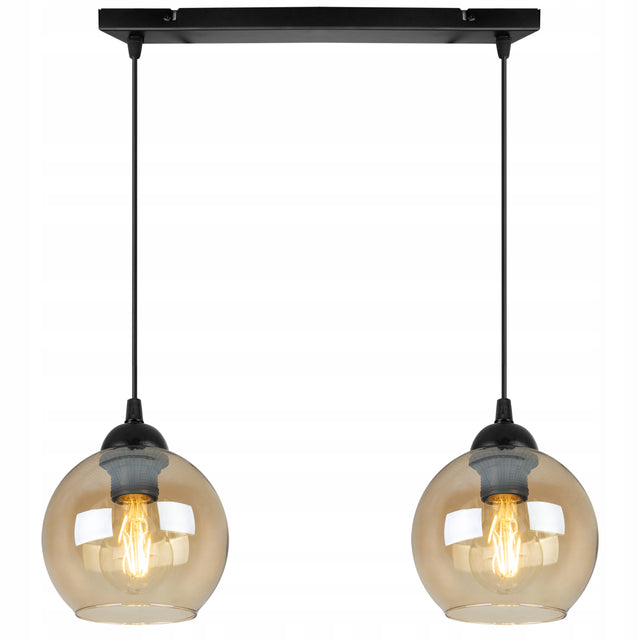 Lampa sufitowa wisząca żyrandol szklane kule czarna listwa nad stół wyspę do jadalni kuchni 2x E27 klosze 10 cm do 60 w